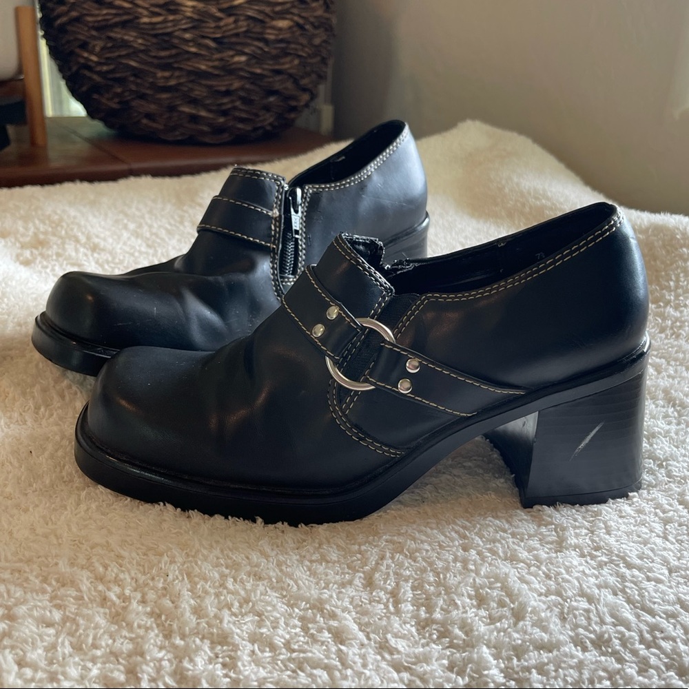 Faded Glory Vintage Y2K Moto Harness Ankle Boots Chunky Heel